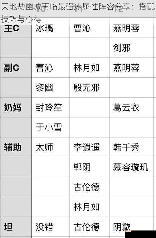 天地劫幽城再临最强冰属性阵容分享：搭配技巧与心得