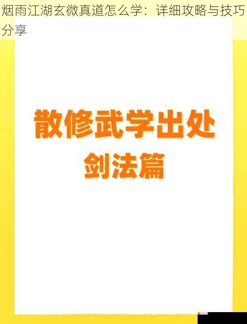 烟雨江湖玄微真道怎么学：详细攻略与技巧分享