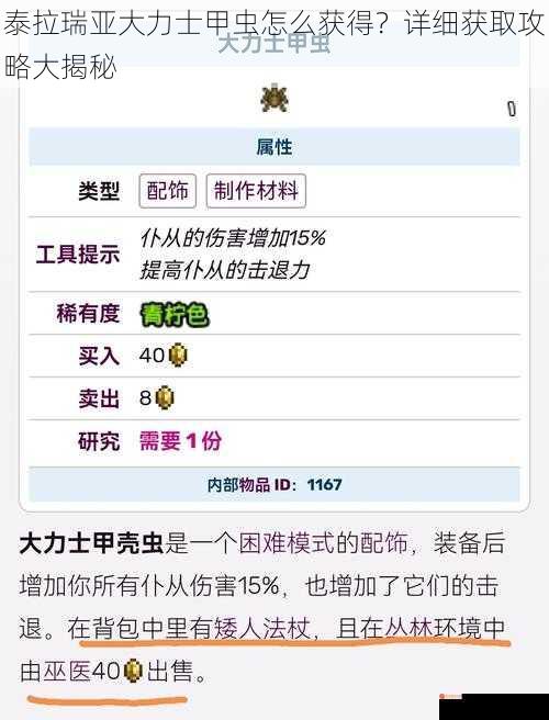 泰拉瑞亚大力士甲虫怎么获得？详细获取攻略大揭秘