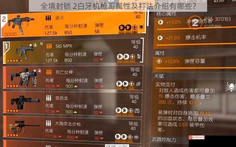 全境封锁 2白牙机枪哥属性及打法介绍有哪些？