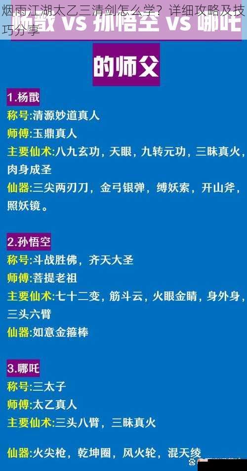 烟雨江湖太乙三清剑怎么学？详细攻略及技巧分享