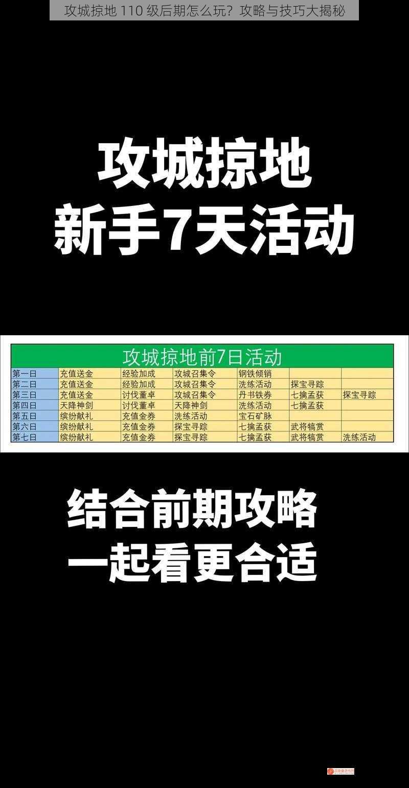 攻城掠地 110 级后期怎么玩？攻略与技巧大揭秘