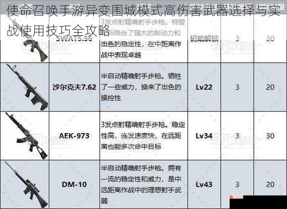 使命召唤手游异变围城模式高伤害武器选择与实战使用技巧全攻略