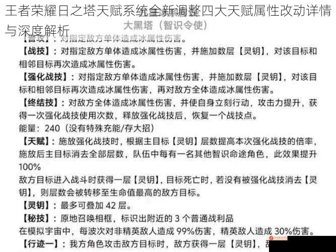 王者荣耀日之塔天赋系统全新调整四大天赋属性改动详情与深度解析