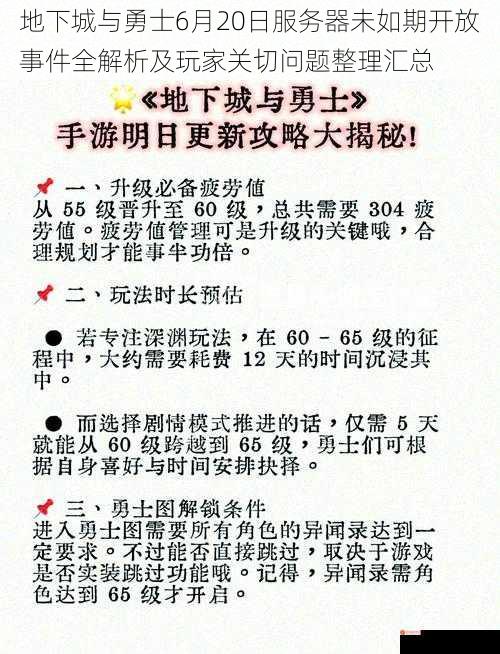 地下城与勇士6月20日服务器未如期开放事件全解析及玩家关切问题整理汇总